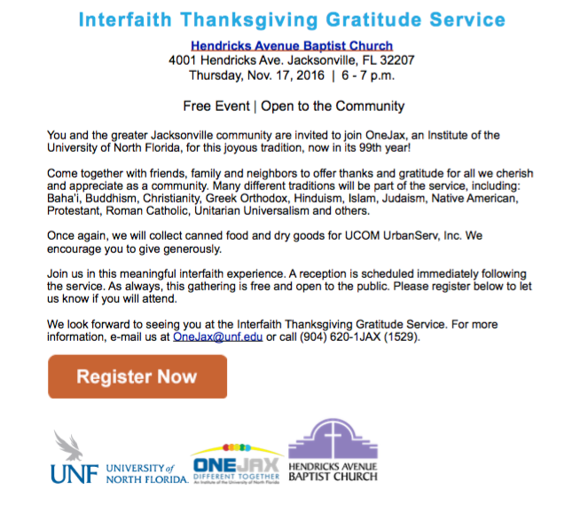 Interfaith Thanksgiving Gratitude Service @ Hendricks Avenue Baptist Church | Jacksonville | Florida | United States